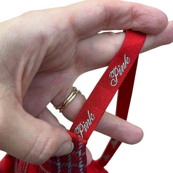 Victorias Secret Pink Wear Everywear Push Up Bra 36C Red Plaid Logo Holiday Wire - Picture 2 of 8